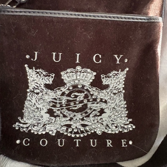 Juicy Couture Brown Velvet Crossbody Bag with Silver Crest - Picture 2 of 2